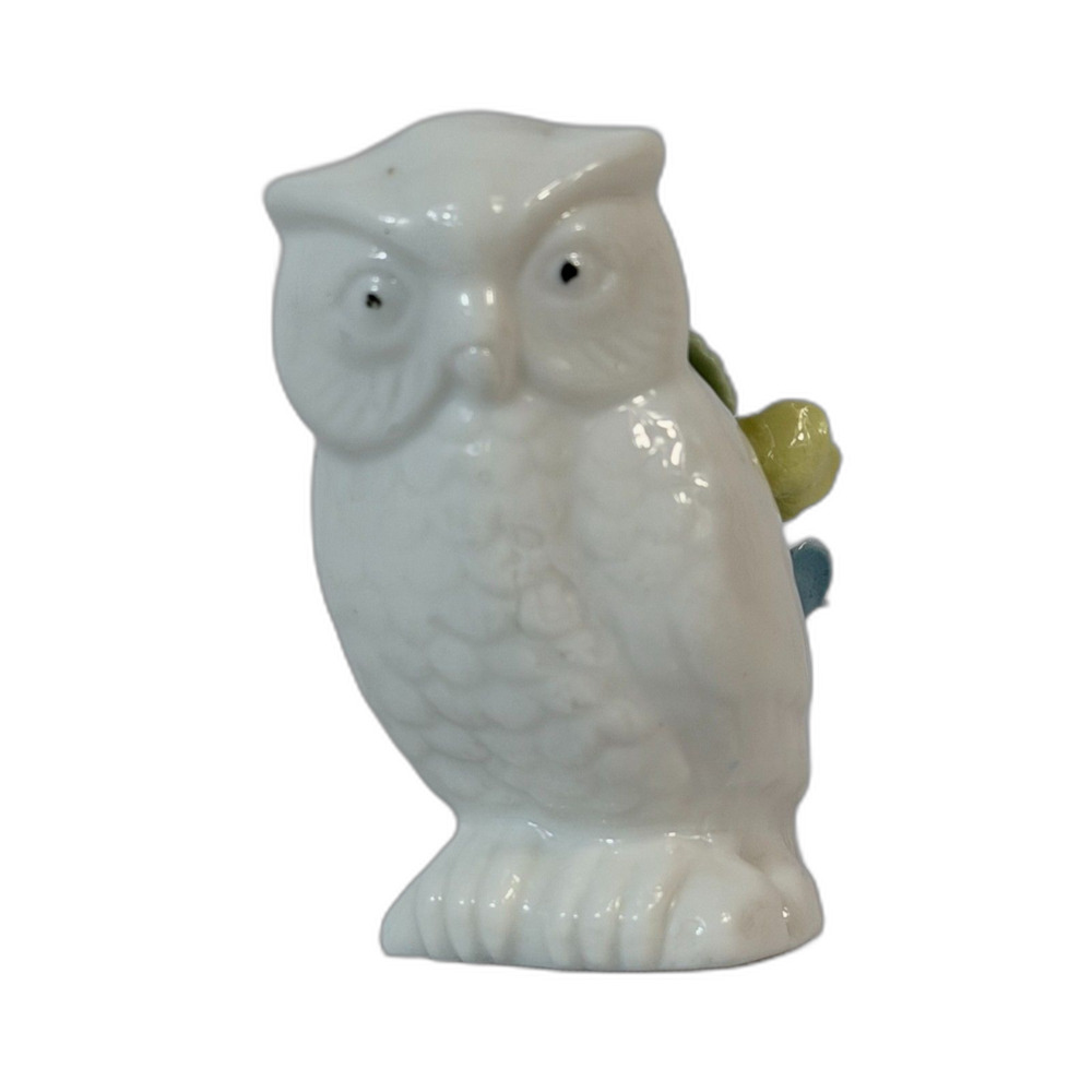 Vtg White Owl Pin Cushion Sewing Porcelain Roses Kitschy Cottagecore Kitschy